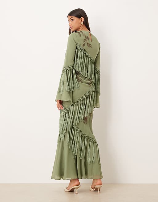 light green long sleeve dress Sage romantic wrap dress, bridesmaids dress, maxi dress, dress, wedding guest dress, formal dress, evening summer Fit Model is 59 1/2 and wears UK size 8 / US size 4 Product Information Designed exclusively by Club L London Lined / good stretch Premium scuba crepe in Light Green (95% Polyester Sage green silk Long dress