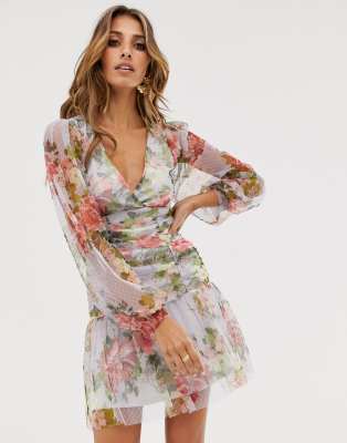 long sleeve floral mini dress