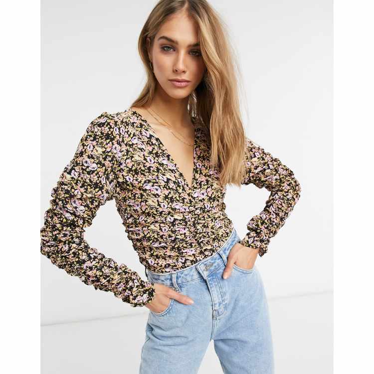 ASOS DESIGN long sleeve floral top ruched top | ASOS