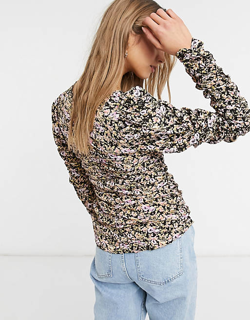 Tops Shirts & Blouses/long sleeve floral top ruched top 