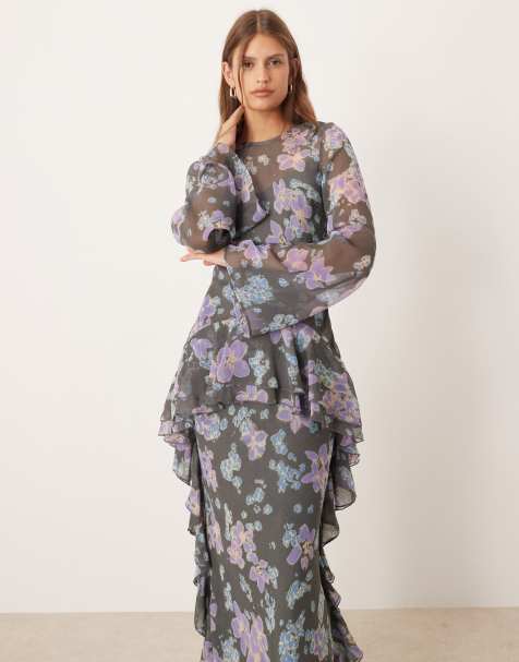 chinese dress ladies Copper Floral Sequin long sleeve gown