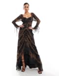 [ASOS DESIGN] ASOS DESIGN long sleeve frill high low maxi dress in abstract print-Multi 6 Abstract
