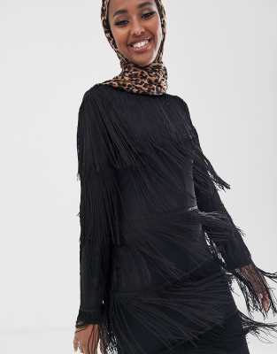 long sleeve dress with fringe