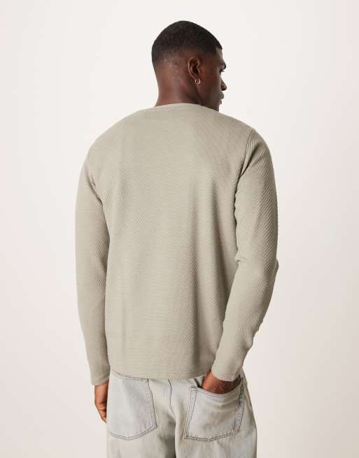 ASOS DESIGN long sleeve heavyweight crew neck t-shirt in khaki green texture , 3 of 5