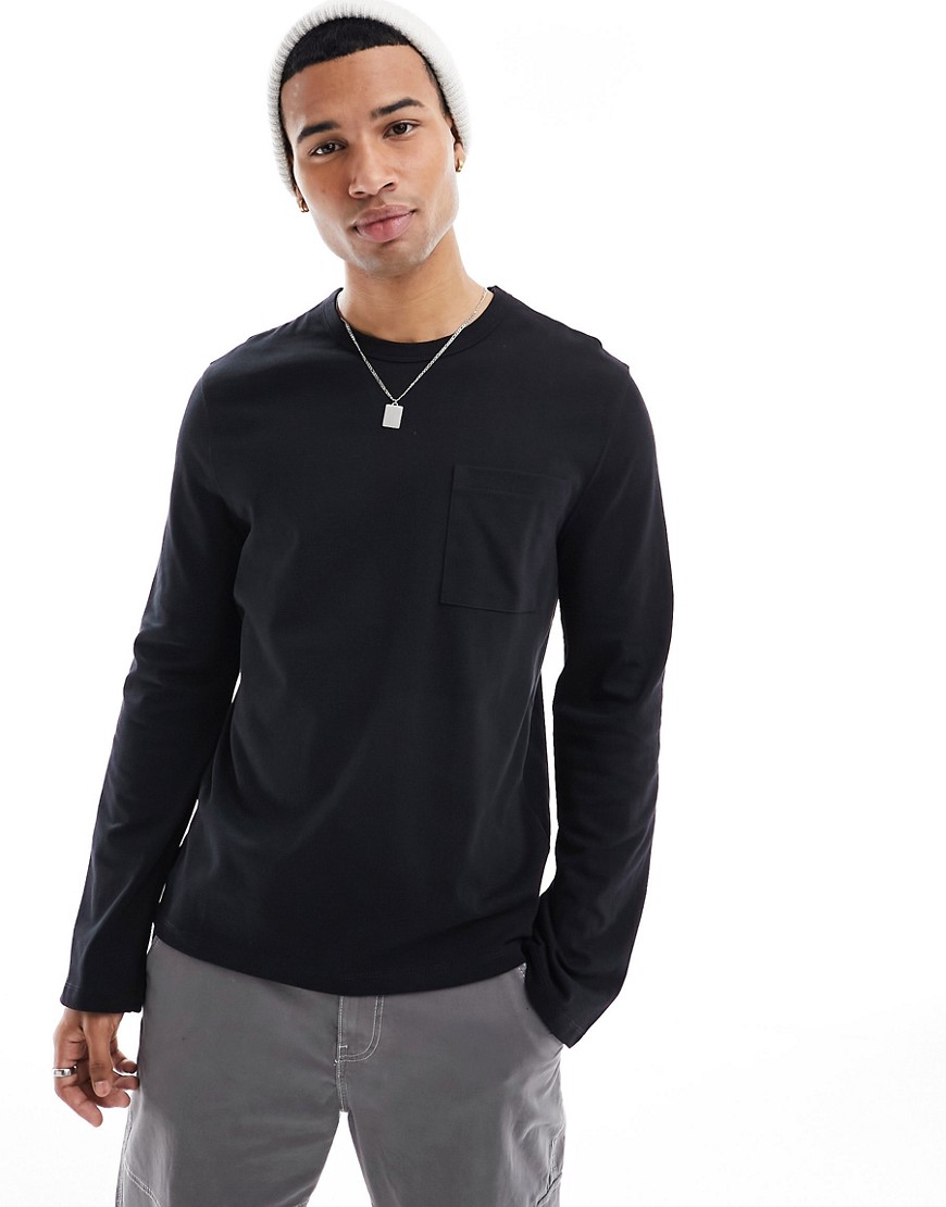ASOS DESIGN long sleeve heavyweight t-shirt with pocket in black