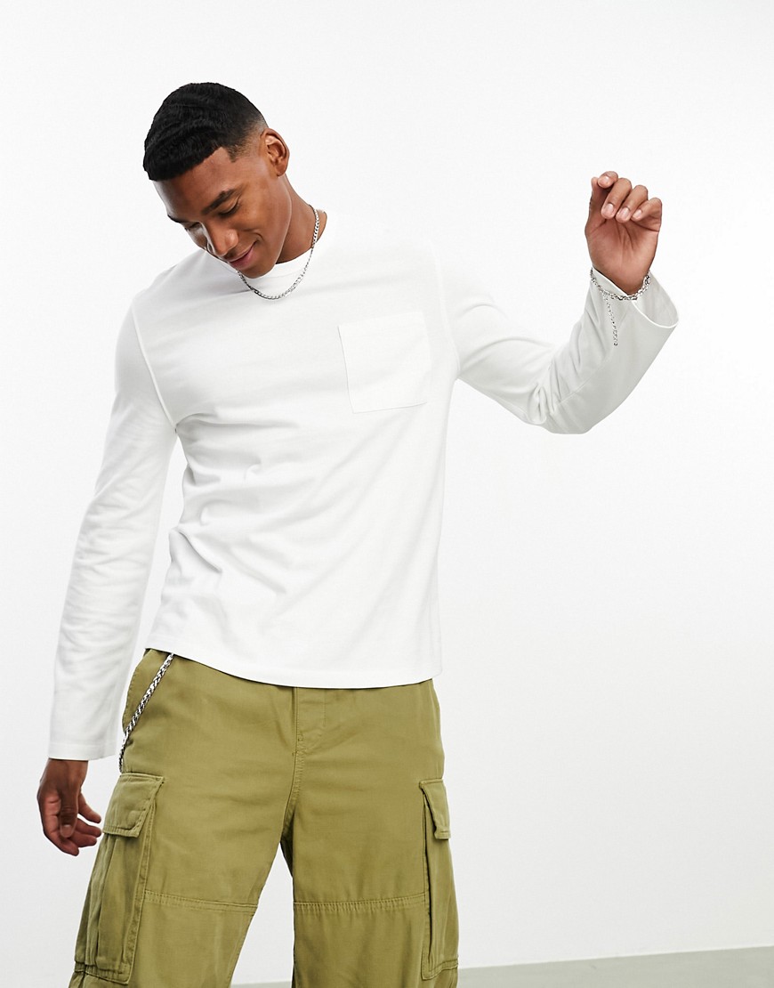 ASOS DESIGN long sleeve heavyweight t-shirt with pocket in white