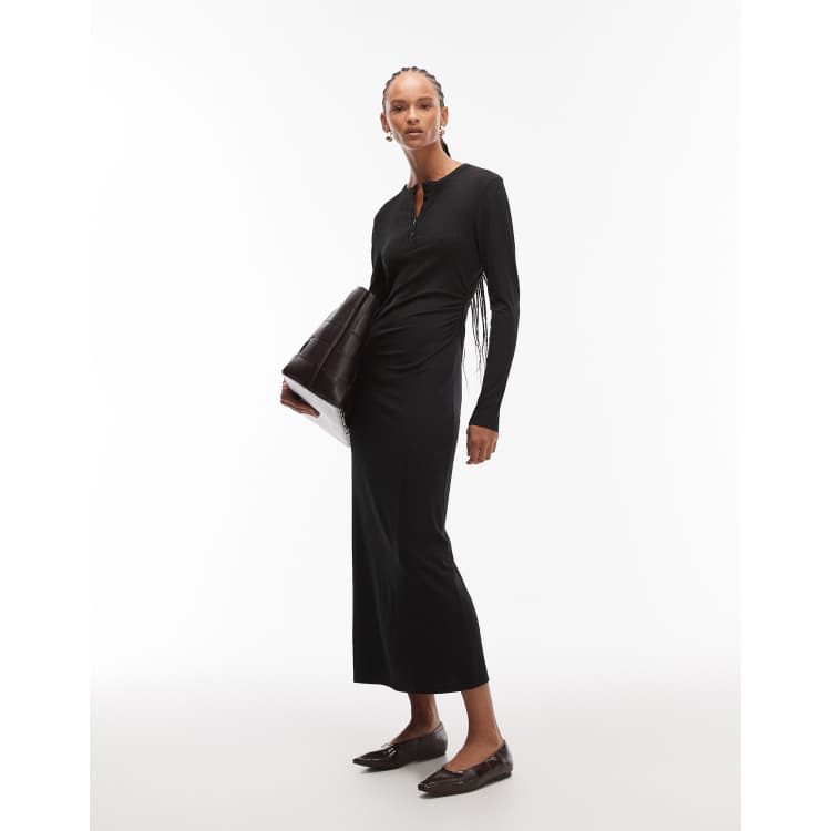 chinese dress ladies Long Sleeve Rib Henley Dress Mink / L main image 0