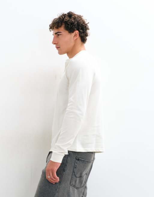 ASOS DESIGN long sleeve henley t-shirt in cream pique, 4 of 8