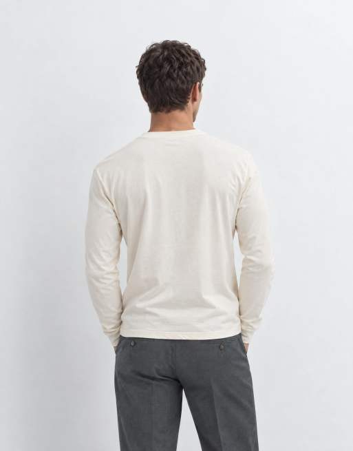 ASOS DESIGN long sleeve henley t-shirt in cream pique, 7 of 8