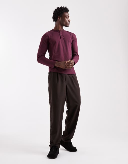 ASOS DESIGN long sleeve henley t-shirt with dropped shoulders in