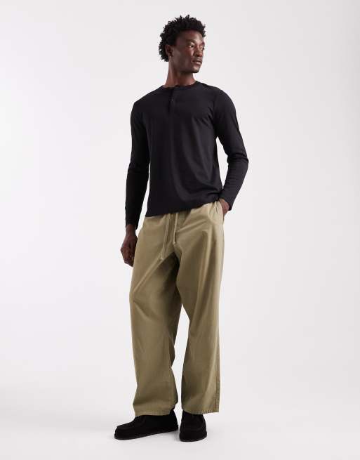 ASOS DESIGN long sleeve henley with dropped shoulder in black