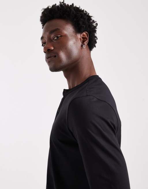 ASOS DESIGN long sleeve henley with dropped shoulder in black