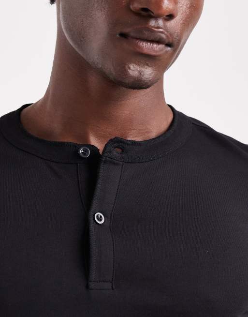 ASOS DESIGN long sleeve henley with dropped shoulder in black