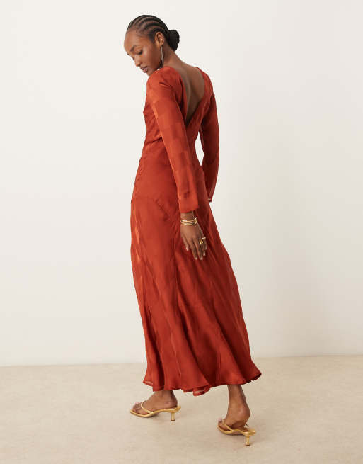 Long sleeve rust maxi dress best sale