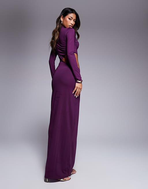 long sleeve cut out dress Jessalynn Cut-Out Maxi White neck%0D%0ALong%20sleeves%0D%0ACut SAME Long Sleeve Cut Out
