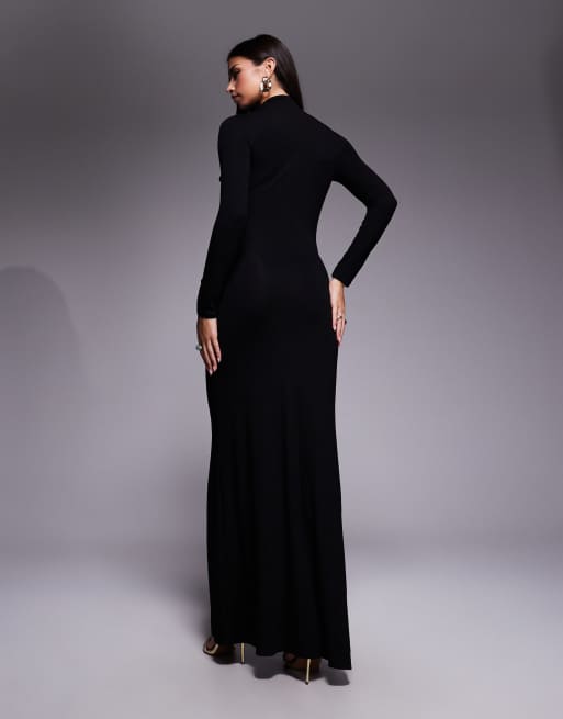 ASOS DESIGN long sleeve high neck drape maxi dress in black, 4 of 4