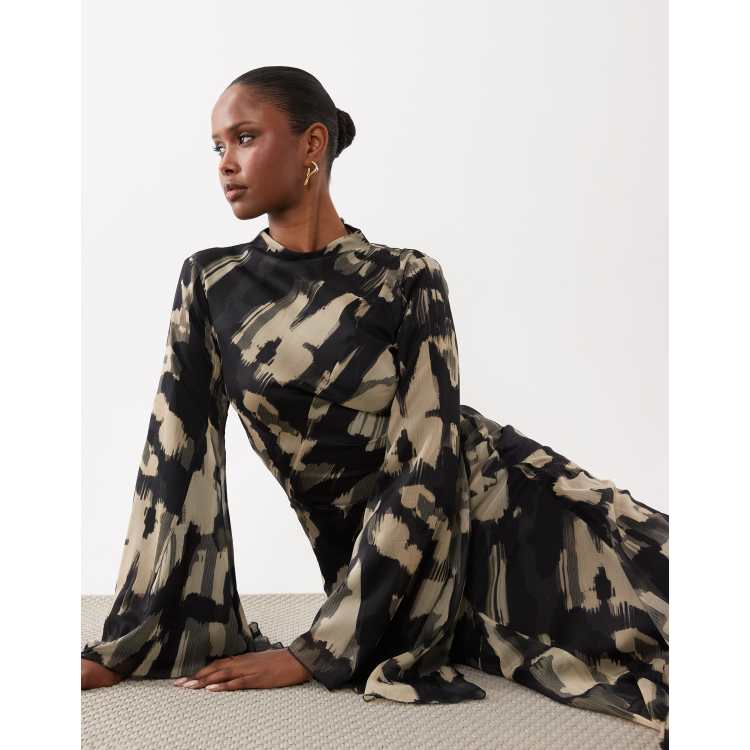 camouflage long sleeve dress ASOS Design - Long Sleeve High Neck Maxi Dress - Women - Polyester - 8 US