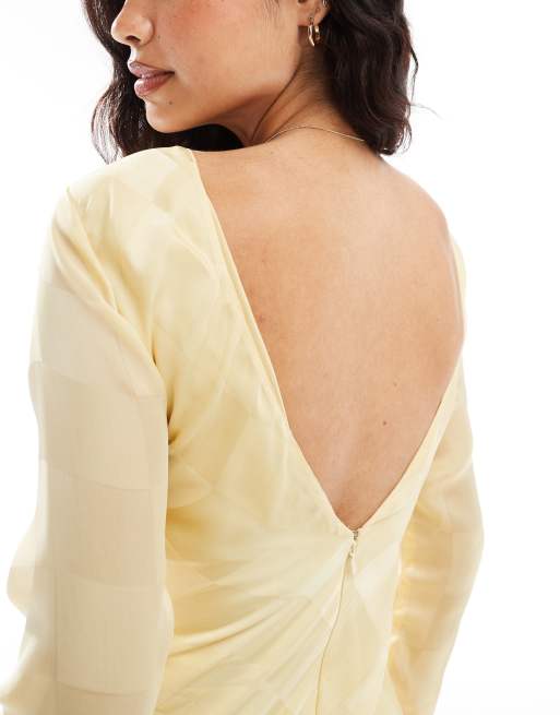 ASOS DESIGN long sleeve high neck plaid satin midi dress in pastel