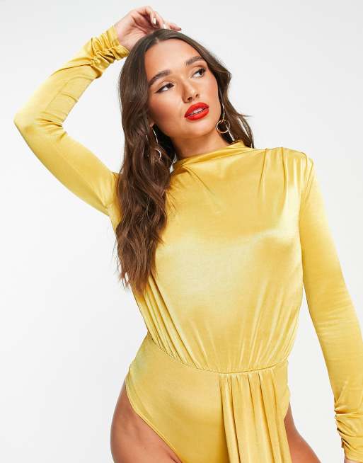 ASOS DESIGN high neck bodysuit in bronze rib (part of a set)