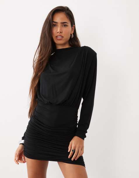 Black Long Sleeve Mini Dresses | Classic, Roll Neck & V Neck Styles