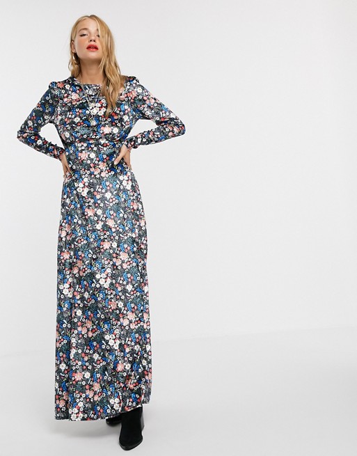 ASOS DESIGN long sleeve high neck velvet maxi dress in floral print