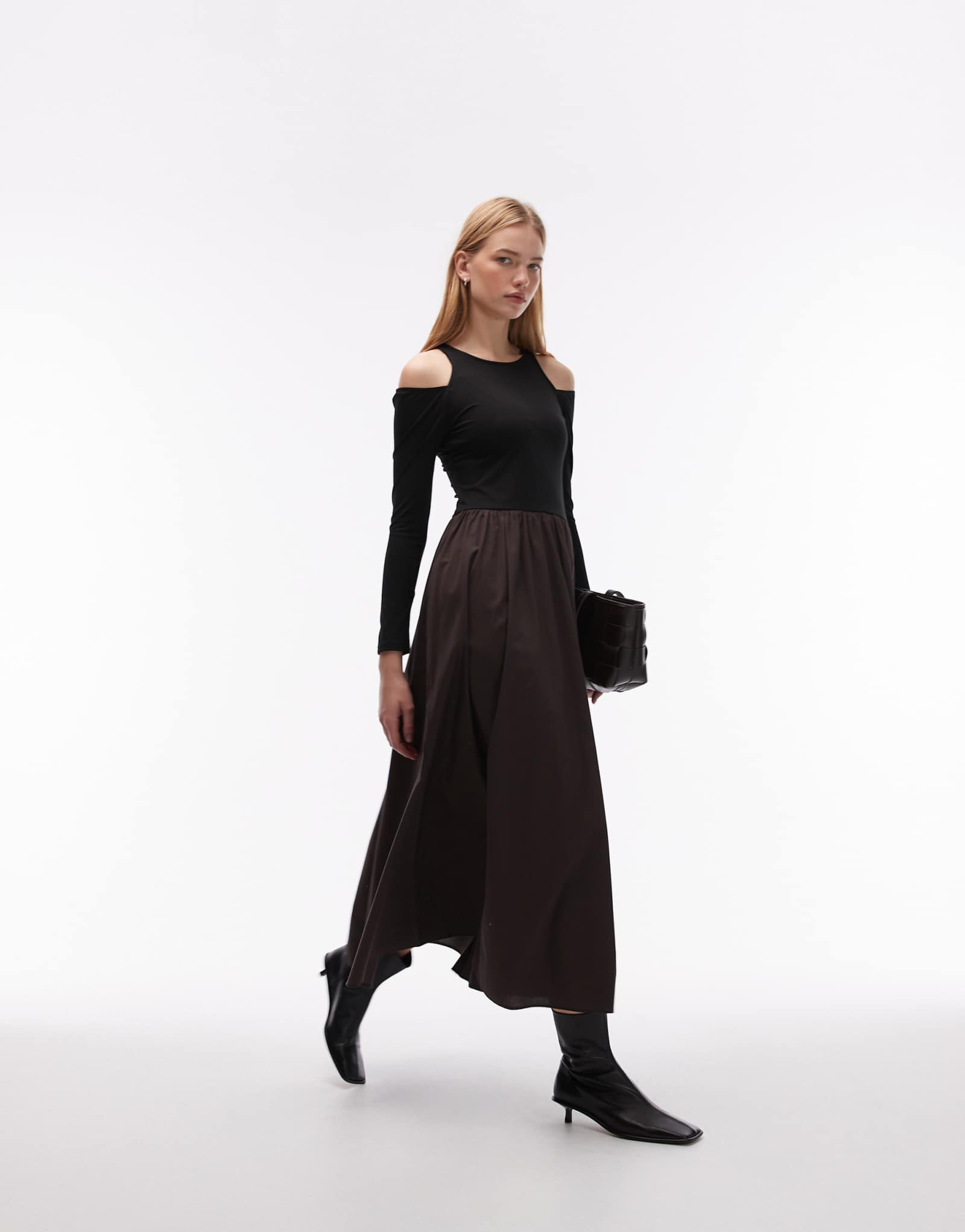 ДИЗАЙНЕРСКОЕ гибридное макси-платье ASOS с длинным рукавом коричневого цвета