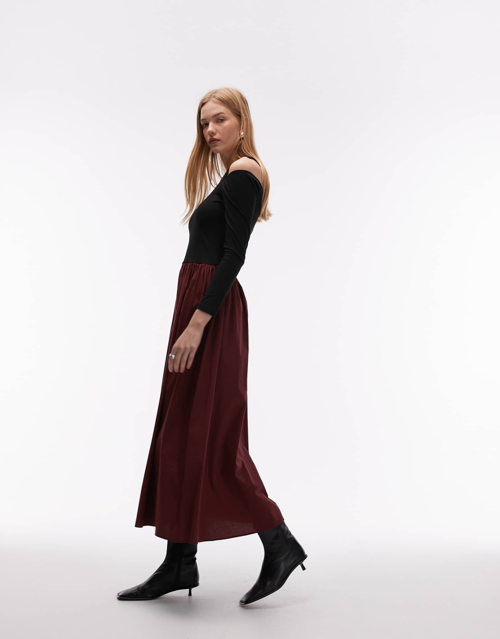 Гибридное макси-платье ASOS DESIGN с длинным рукавом бордового цвета