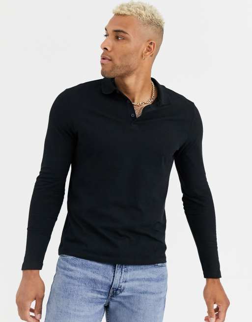 Long sleeve clearance polo no collar