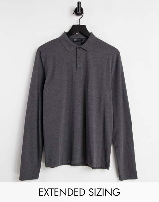 ASOS DESIGN long sleeve jersey polo in charcoal marl ASOS