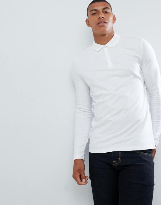 ASOS DESIGN long sleeve jersey polo in white ASOS