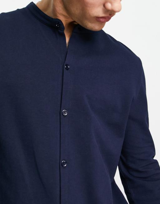 ASOS DESIGN long sleeve jersey shirt in pique with grandad collar, 2 of 4