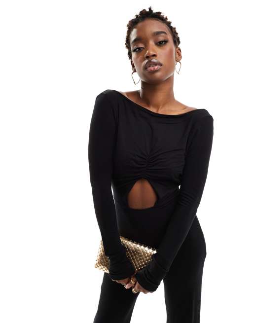 ASOS DESIGN double layer keyhole bodysuit in black