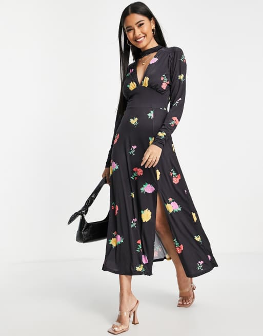 Asos long cheap black dress