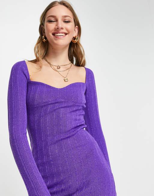 Miss Shop Eco Blend Long Sleeve Twist Neck Knit Mini Dress In Light Purple