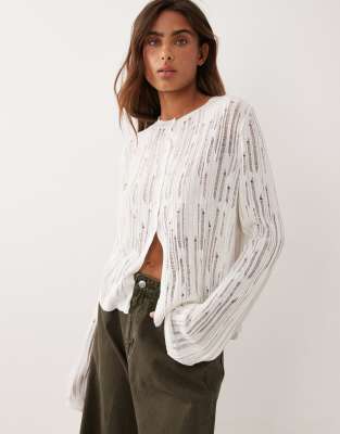 Asos Design Long Sleeve Knit Sweater In White