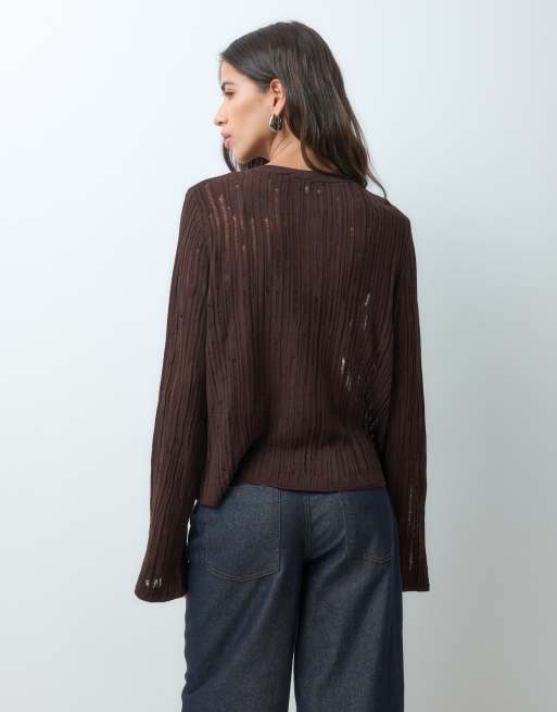ASOS DESIGN long sleeve knitted jumper in brown, 3 of 4