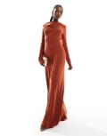 [ASOS DESIGN] ASOS DESIGN long sleeve knot detail jumpsuit in rust-Orange 12 Rust