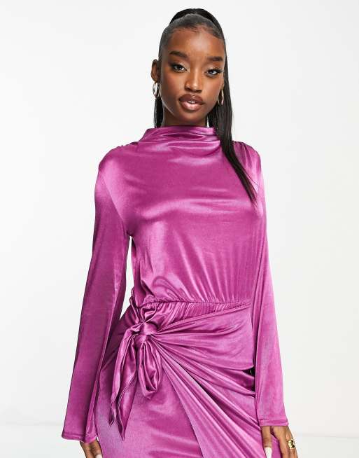 Dark pink long sleeve dress sale