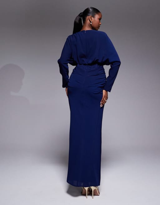 ASOS DESIGN long sleeve lace bodice blouson maxi dress in navy, 4 of 4