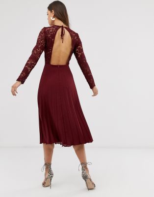 asos design long sleeve lace top prom midi dress