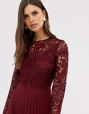 burgundy lace dress with sleeves