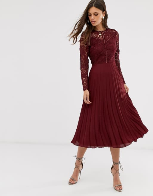 Asos design lace long sleeve midi prom on sale dress