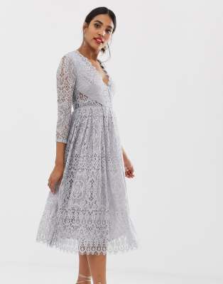 long sleeve lace midi prom dress ASOS DESIGN