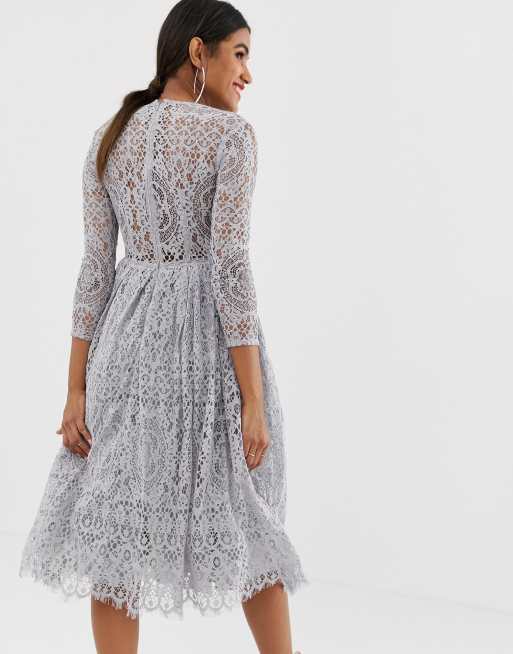 Asos design long sleeve shop lace top prom midi dress