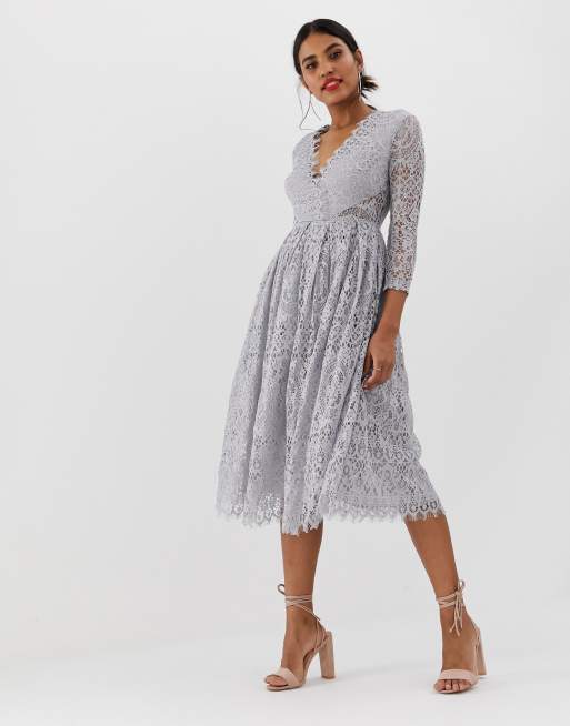 ASOS DESIGN long sleeve lace midi prom dress ASOS