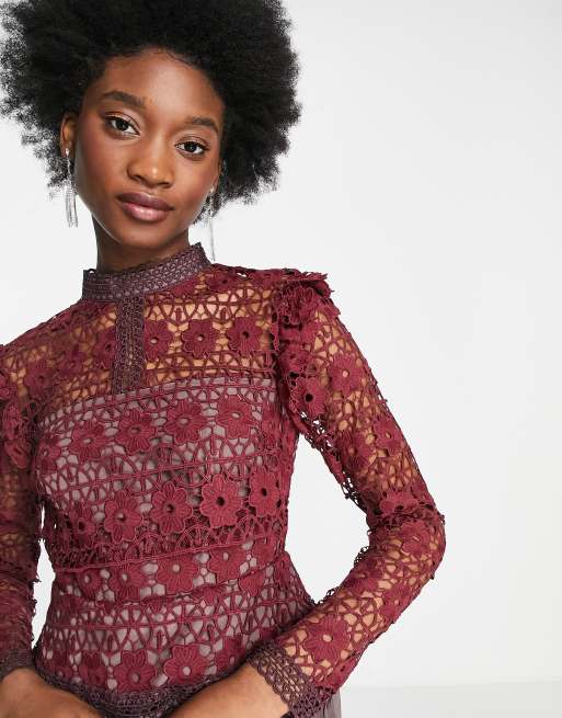 Asos burgundy lace store dress