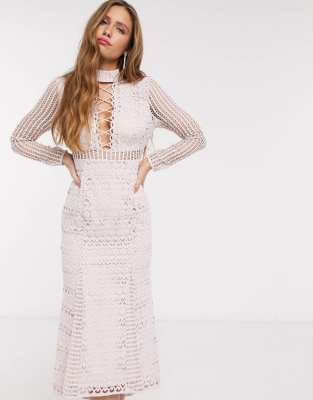 long sleeve lace dress pink