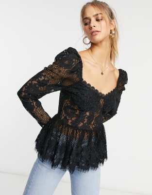 black lace peplum top