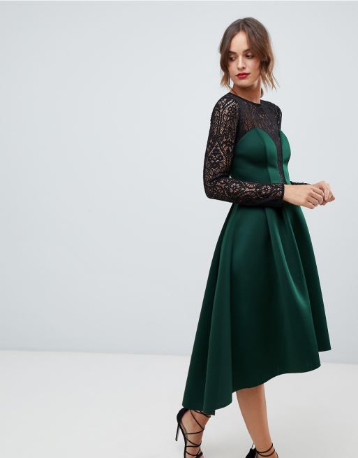 ASOS DESIGN long sleeve lace top prom midi dress ASOS ASOS DESIGN long sleeve lace top prom midi dress ASOS