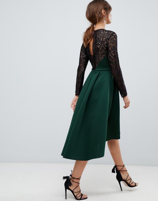 Asos design long sleeve lace top 2025 prom midi dress